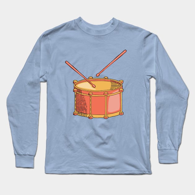 Drum Hand Drawn Line Art Musical Instrument Long Sleeve T-Shirt by ksrogersdesigns